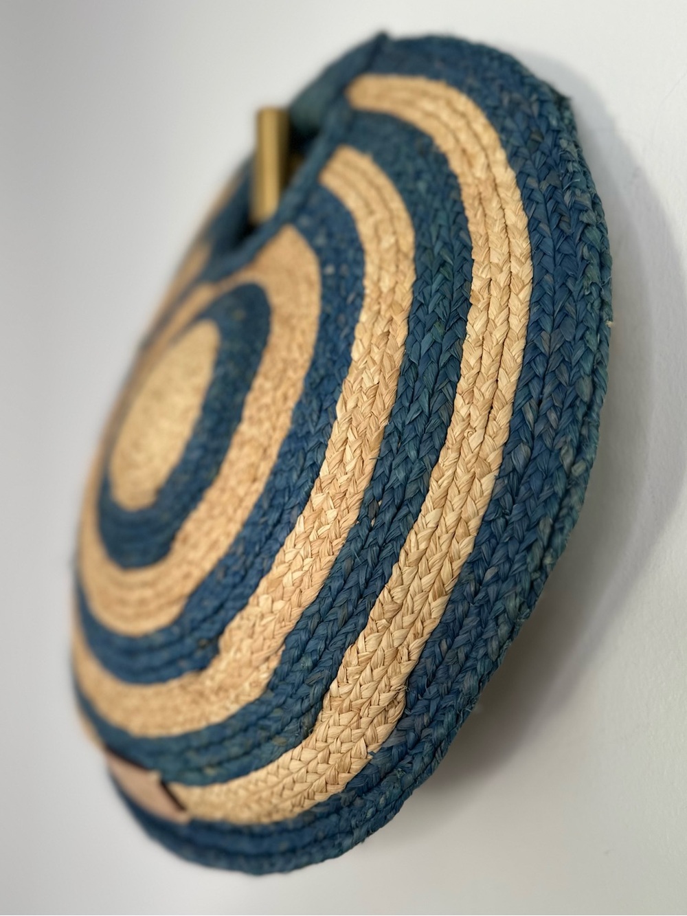 Kate Spade Round Raffia Straw Tote Blue Natural Woven Circle Bag 15” Rare - Picture 6 of 14
